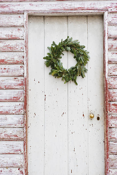 istock Weathered doorway with Christmas wreath 157527747
