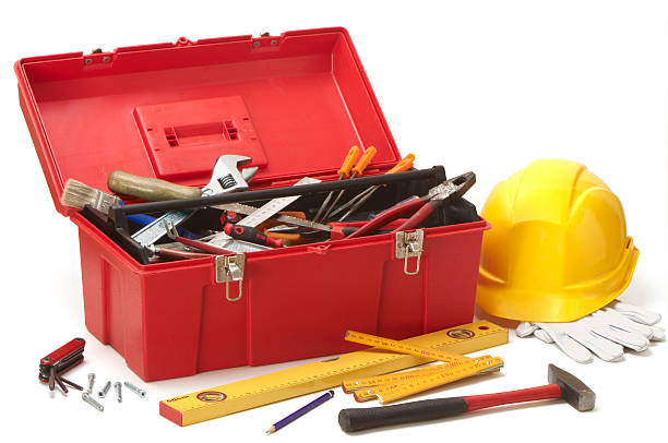 Red toolbox with all necessary tools stock photo