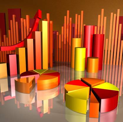 High quality 3d render of business graphs and charts