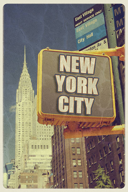 vintage postcard di new york city - retro revival new york state usa north america foto e immagini stock