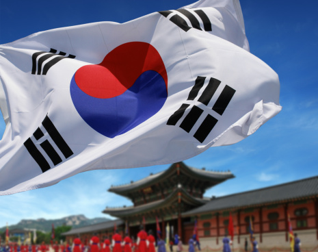 Cheerful enthusiastic patriotic person displaying the symbol of Korea