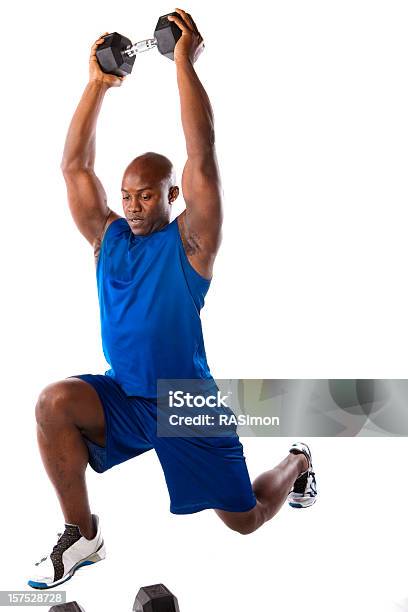 Fit Man Doing A Lunge Stock Photo - Download Image Now - White Background, Exercising, Men