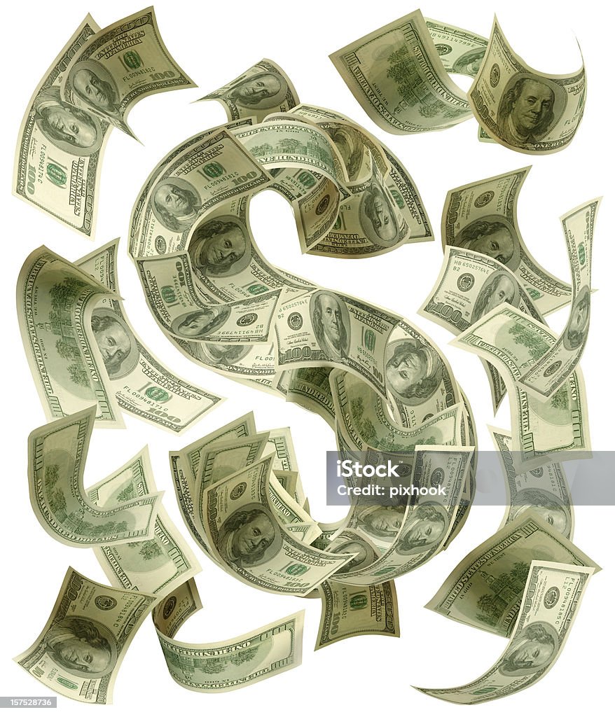Znak dolara pływające - Zbiór zdjęć royalty-free (Banknot)
