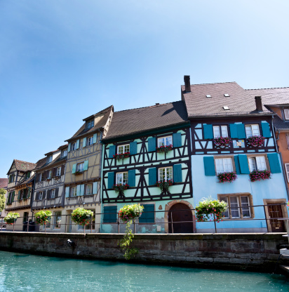 Traditional facades of historic houses in Colmar old town, north-eastern France