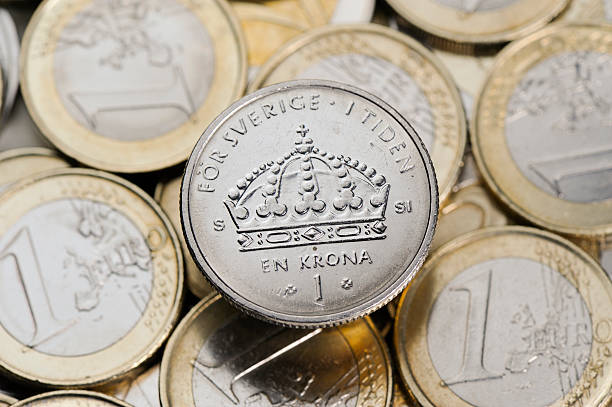 swedish krona with euro coins - budget sverige bildbanksfoton och bilder