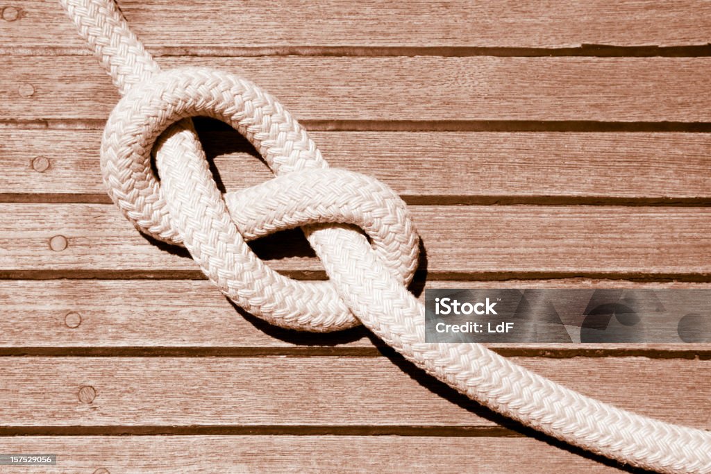 Eight knot on a sail boat deck  Boat Deck Stock Photo