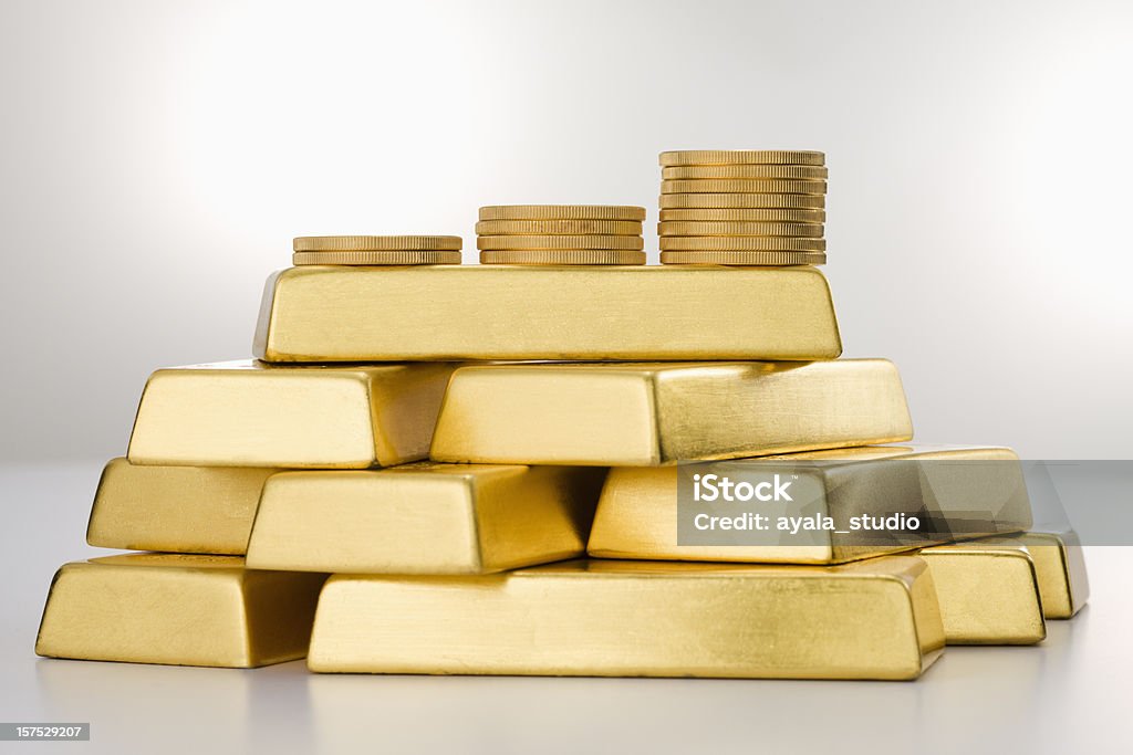 Gold Coins and Ingots.  Ingot Stock Photo