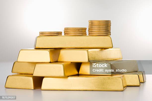 Gold Coins And Ingots Stock Photo - Download Image Now - Ingot, Gold - Metal, Gold Colored