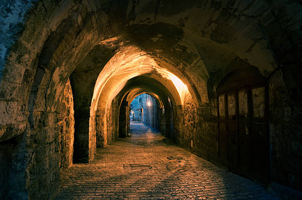 Old city of Jerusalem in twilight stock photo