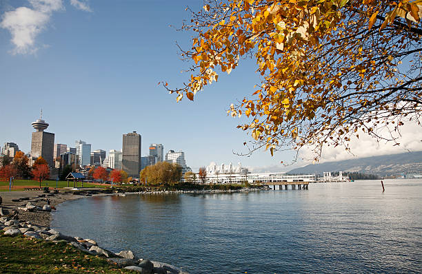 vancouver horizonte urbano sob queda arbour - pan pacific hotel imagens e fotografias de stock