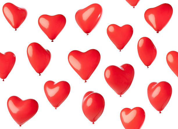 Seamless heart shaped balloons Heart shaped balloons isolated on white,, no overlapping ones,, all in the same orientation,, moving up inflatable photos stock pictures, royalty-free photos & images