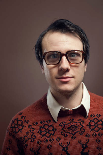 istock Vintage Nerd With Reindeer Sweater 157529478