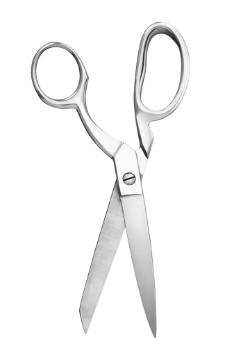 Close view sharp scissors isolated on white background.