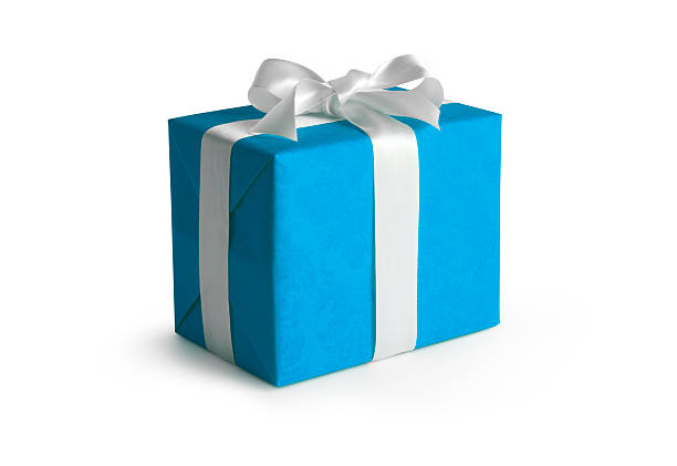 синяя подарочная коробка с обтравка - gift box gift christmas present box стоковые фото и изображения