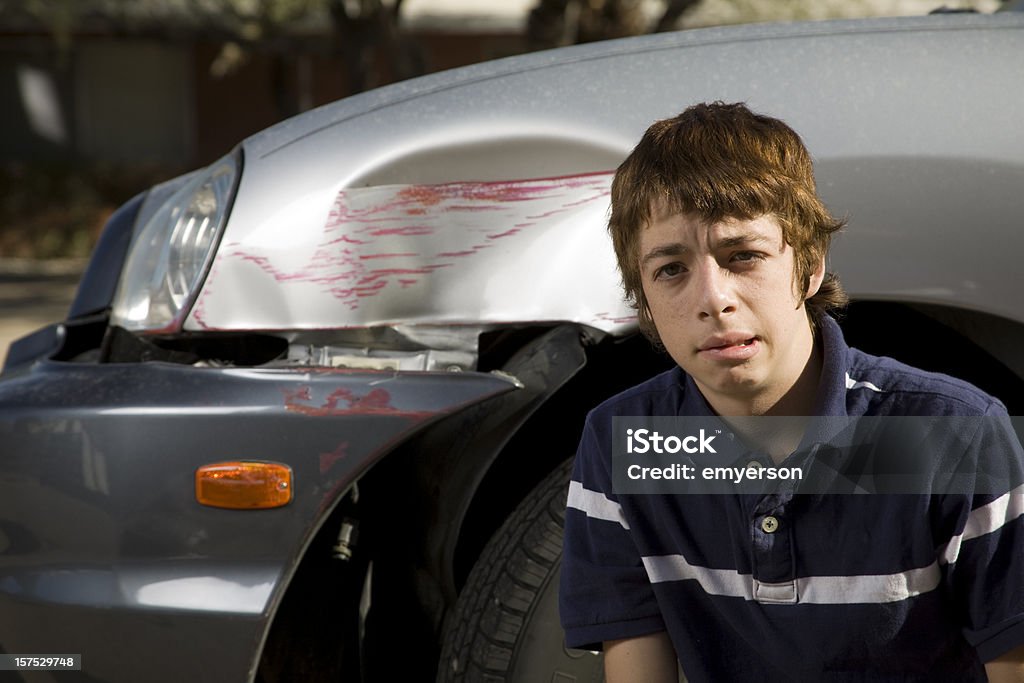 Teen Driver A teen driver banged up the front end of dad's car. Car Stock Photo