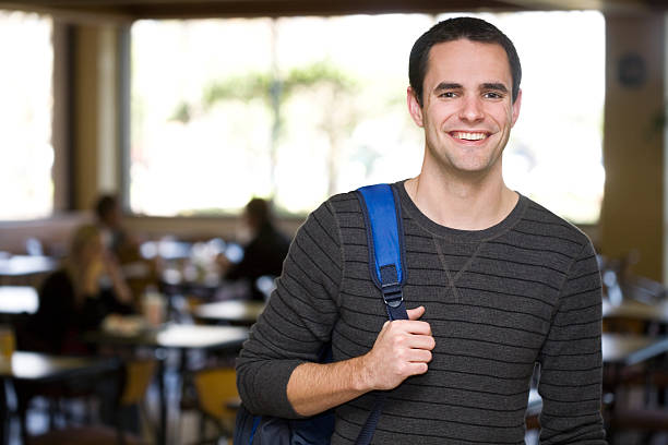 istock Happy College Student Carrying Backpack in School Cafeteria 157529853