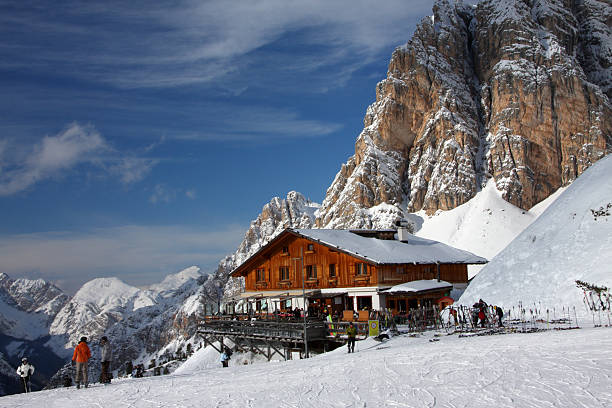 Skiing in Cortina d'Ampezzo stock photo