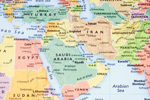Oriente Medio y el Golfo Pérsico y Pakistán/Afganistan región mapa-III photo