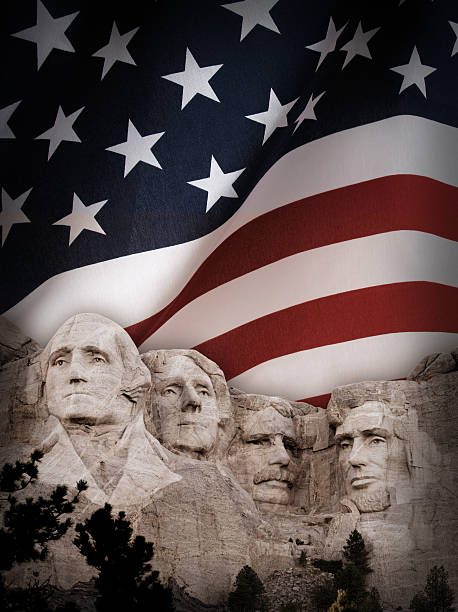 Mount Rushmore with American Flag Background  mt rushmore national monument stock pictures, royalty-free photos & images