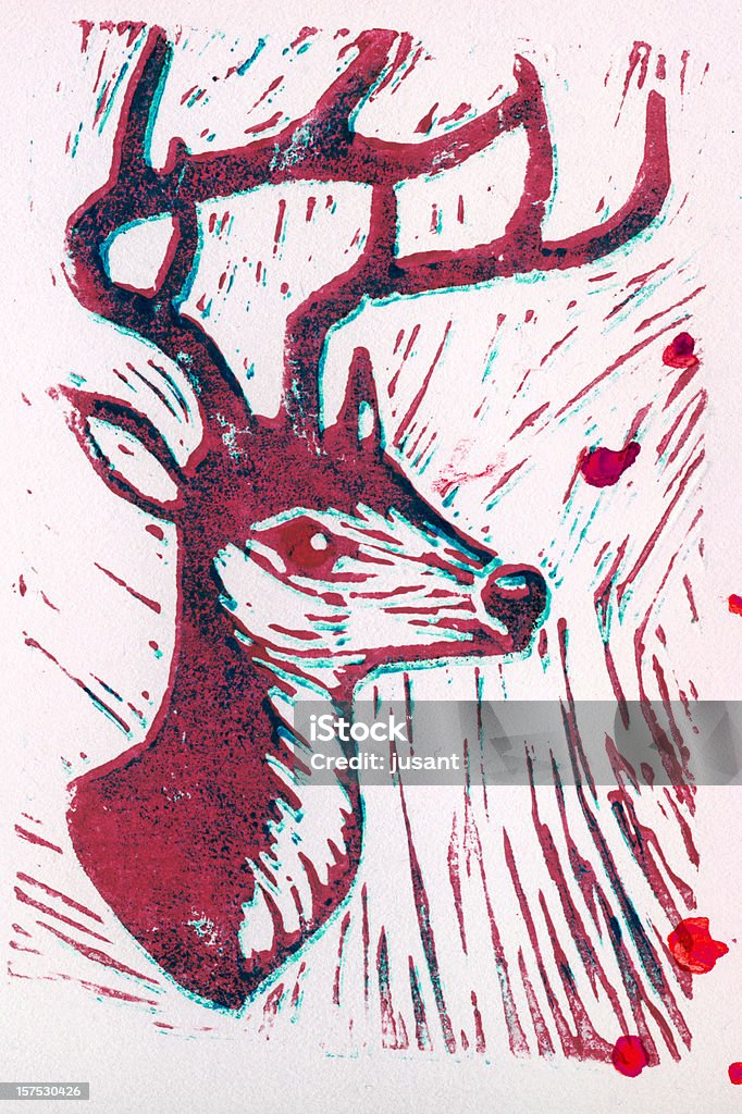 Druk wypukły deer - Zbiór zdjęć royalty-free (Akwarela)