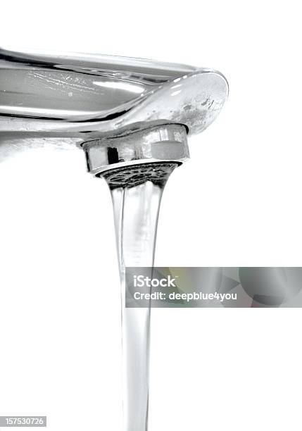 Running Faucet Isolated On White Stock Photo - Download Image Now - Faucet, White Background, Water