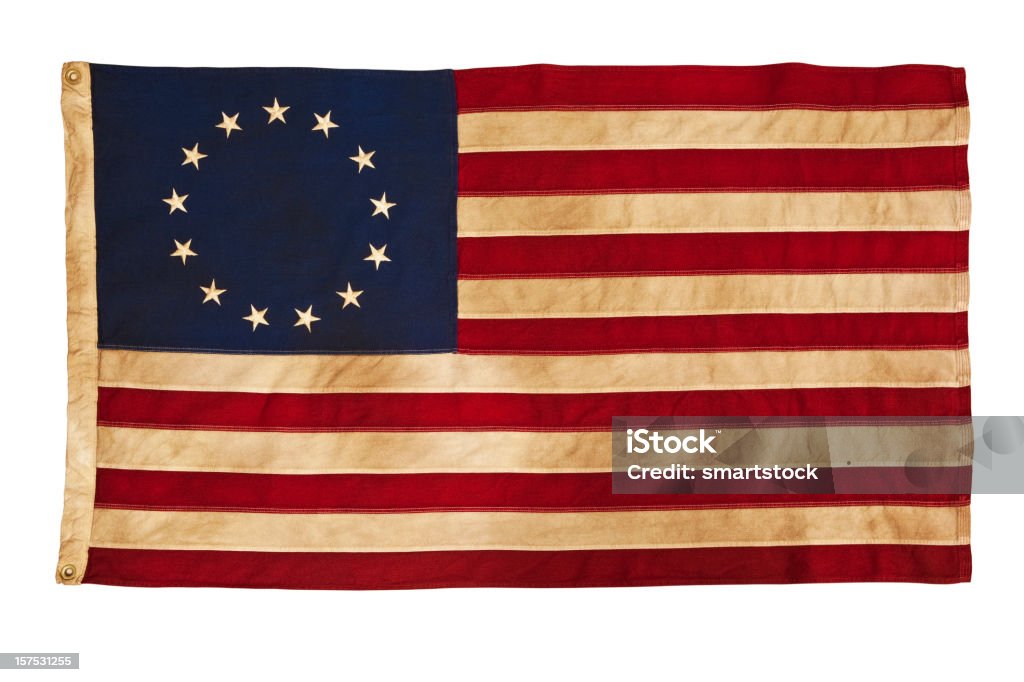 Grungy bandera Betsy Ross con trece estrellas y rayas - Foto de stock de Bandera Betsy Ross libre de derechos