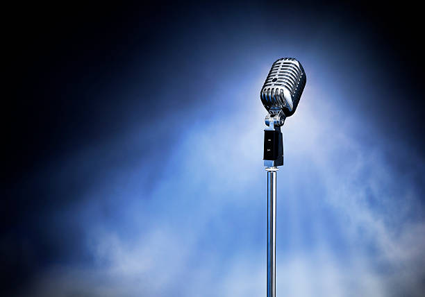 Classic Retro Style Modern Microphone on Stage (XXXL)  microphone stand photos stock pictures, royalty-free photos & images