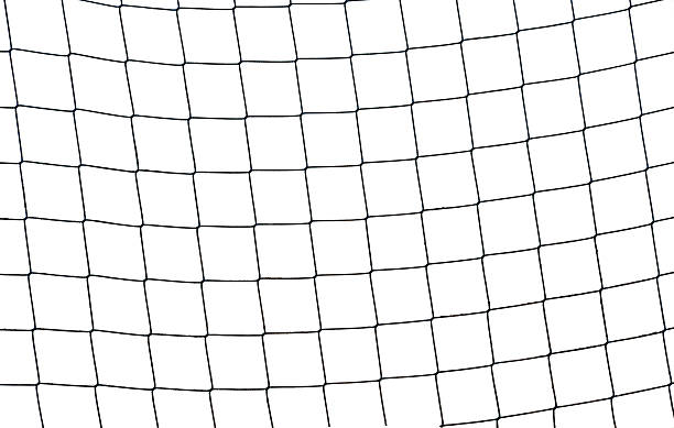 gros plan d'un ballon de soccer net sur fond blanc. - filet matériel de sport photos et images de collection