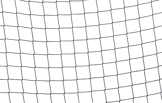 Close-up of a football soccer net on  a white background.