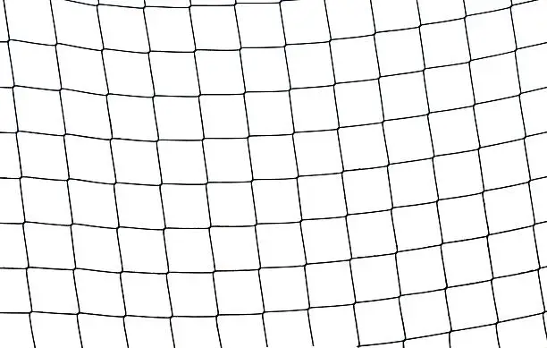 Photo of Close-up of a football soccer net on  a white background.