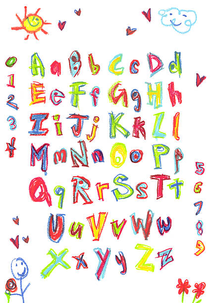お子様のアルファベット - childs drawing child preschool crayon ストックフォトと画像