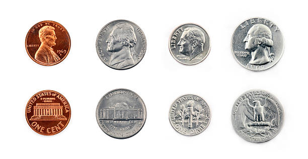 เหรียญสหรัฐอเมริกา ภาพสต็อก - ดาวน์โหลดรูปภาพตอนนี้ - เหรียญ - เงินตรา,  สหรัฐอเมริกา, พื้นหลังสีขาว - Istock