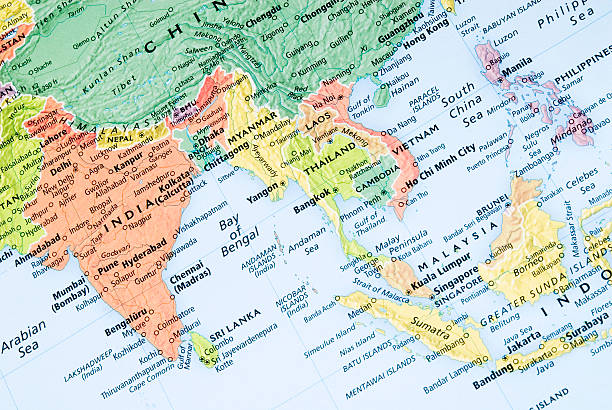 india y malasia el mapa regional - asia sudoriental fotografías e imágenes de stock
