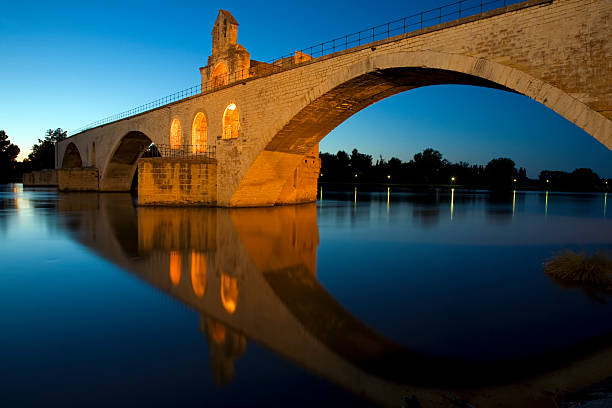 Riverside landscape of bridge at Saint-Benezet stock photo