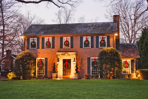 Home for Christmas at night stock photo