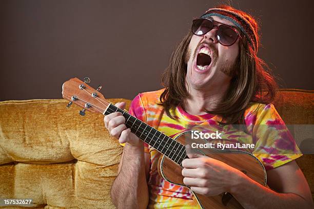 Singing Hippy Man With Ukelele Stock Photo - Download Image Now - Humor, Music, Men