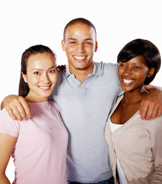 istock Group of three young friends smiling 157532783