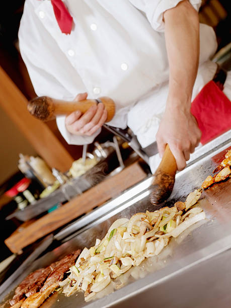 tapanyaki, cucina giapponese - edible mushroom portion chopped freshness foto e immagini stock