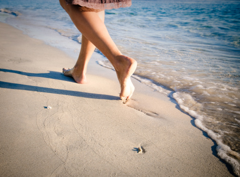 walking on a beach at surise, Gili islands, Indonesia