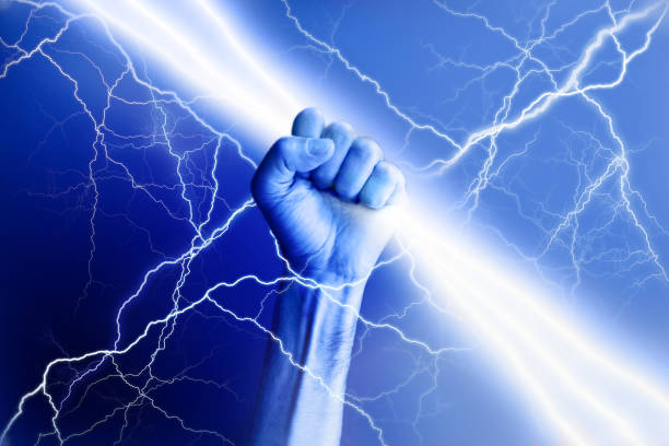 istock Hand holding electricity beam with rays surrounding 157533177