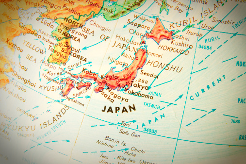 Studying geography - Photo of Japan on retro globe.