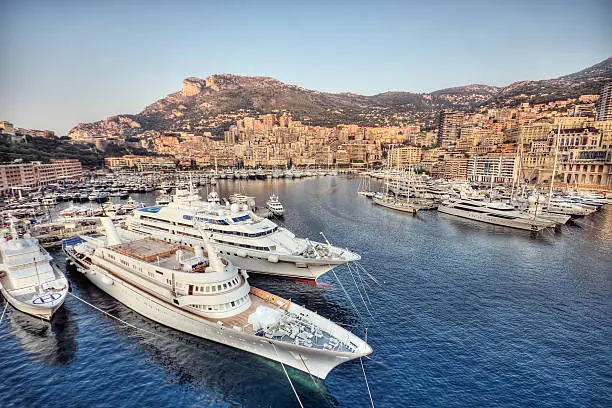 The famous port of Monte Carlo just after sunrise.