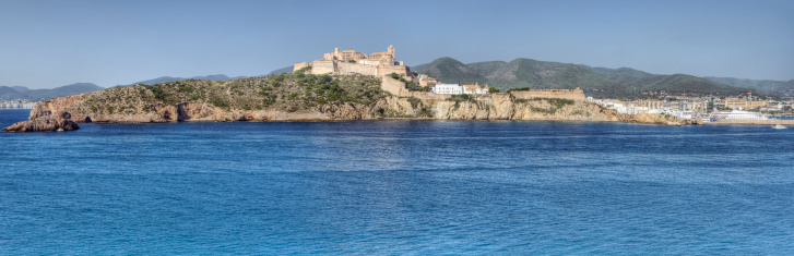 Colossus of Rhodes and Evangelismos Church or Ekklisia Evaggelismos aerial panoramic view in Rhodes island in Greece