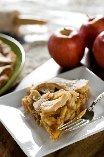 istock Apple Pie Slice on Plate, Copy Space and Natural Light 157533970