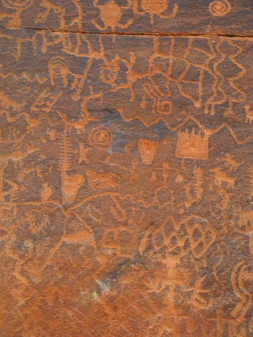 Close up of Hopi Indians petroglyphs. 