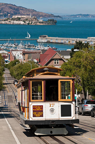San Francisco bay historic cable car steep streets Alcatraz California  overhead cable car stock pictures, royalty-free photos & images