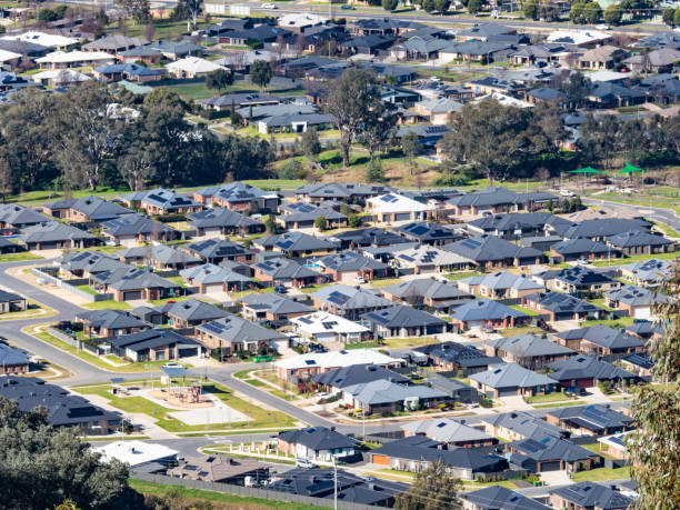 istock High angle view of new housing development 1575354874