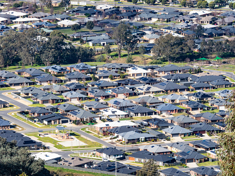 High angle view of new housing development in rural Victoria