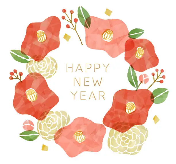 Vector illustration of Camellia New Year's card material