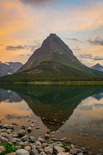 Mount Wilbur seen alone on the Many Glaciers Lake on Glacier National Park